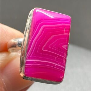 Pink Agate Silver Ring
